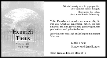Anzeige von Heinrich Theus von Westfälische Nachrichten