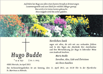 Anzeige von Hugo Budde von Westfälische Nachrichten