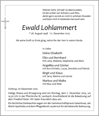 Anzeige von Ewald Lohlammert von Westfälische Nachrichten