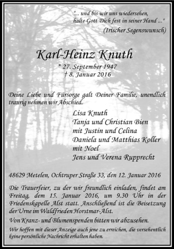 Anzeige von Karl-Heinz Knuth von Westfälische Nachrichten