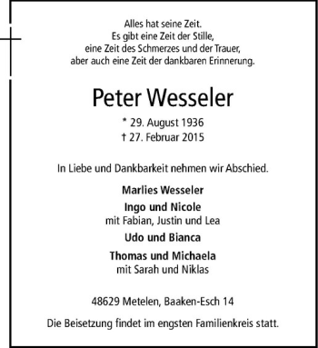 Anzeige von Peter Wesseler von Westfälische Nachrichten