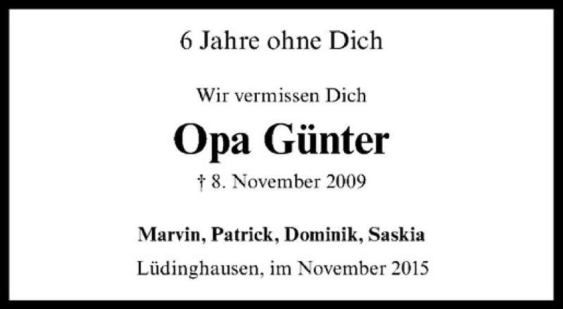 Traueranzeige für Günter Helmus vom 07.11.2015 aus Westfälische Nachrichten