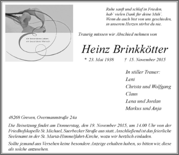 Anzeige von Heinz Brinkkötter von Westfälische Nachrichten