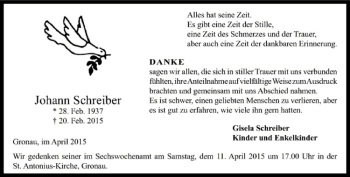 Anzeige von Johann Schreiber von Westfälische Nachrichten
