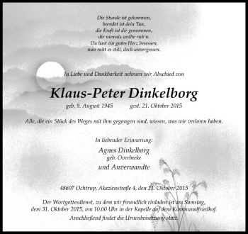 Anzeige von Klaus-Peter Dinkelborg von Westfälische Nachrichten