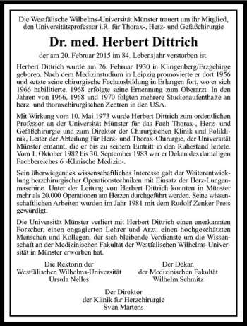 Anzeige von Herbert Dittrich von Westfälische Nachrichten