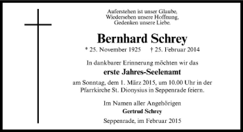 Anzeige von Bernhard Schrey von Westfälische Nachrichten