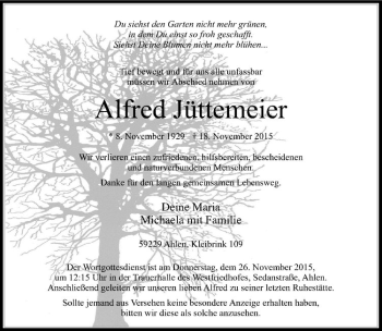 Anzeige von Alfred Jüttemeier von Westfälische Nachrichten