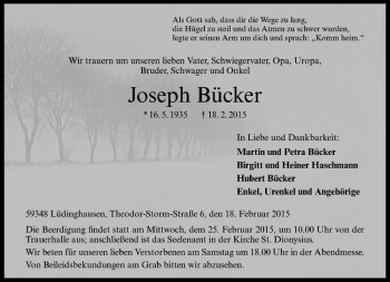 Anzeige von Joseph Bücker von Westfälische Nachrichten