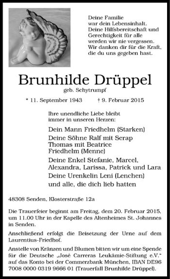 Anzeige von Brunhilde Drüppel von Westfälische Nachrichten