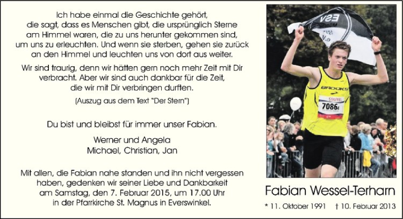  Traueranzeige für Fabian Wessel-Terharn vom 04.02.2015 aus Westfälische Nachrichten