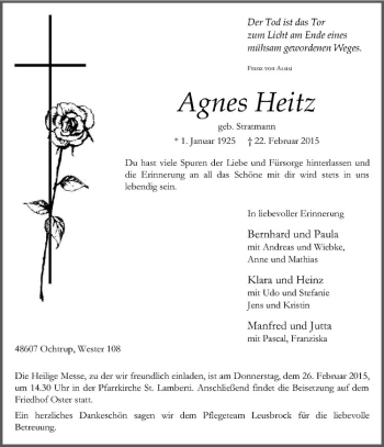 Anzeige von Agnes Heitz von Westfälische Nachrichten