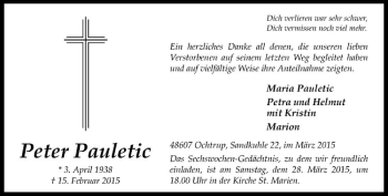 Anzeige von Pauletic Peter von Westfälische Nachrichten