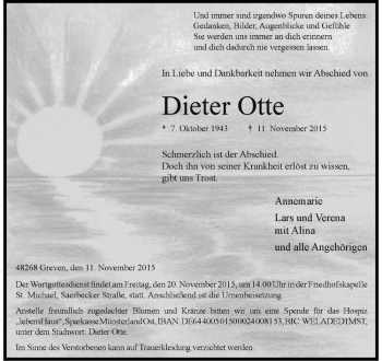 Anzeige von Dieter Otte von Westfälische Nachrichten