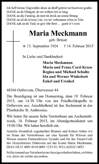 Anzeige von Maria Meckmann von Westfälische Nachrichten