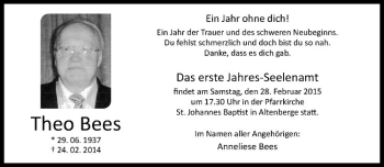 Anzeige von Theo Bees von Westfälische Nachrichten