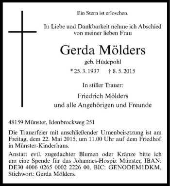 Anzeige von Gerda Mölders von Westfälische Nachrichten
