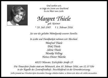 Anzeige von Margret Thiele von Westfälische Nachrichten