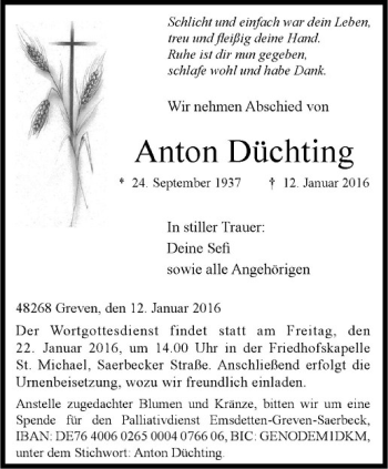 Anzeige von Anton Düchting von Westfälische Nachrichten