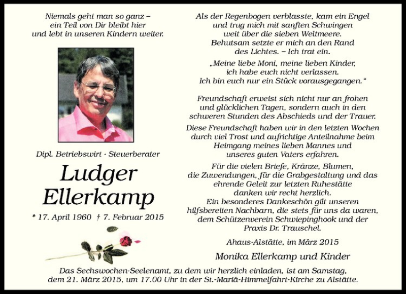  Traueranzeige für Ludger Ellerkamp vom 18.03.2015 aus Westfälische Nachrichten