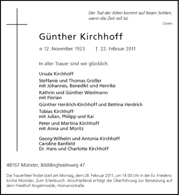 Anzeige von Günther Kirchhoff von Westfälische Nachrichten