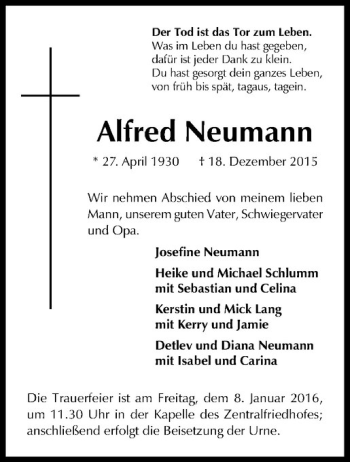 Anzeige von Alfred Neumann von Westfälische Nachrichten