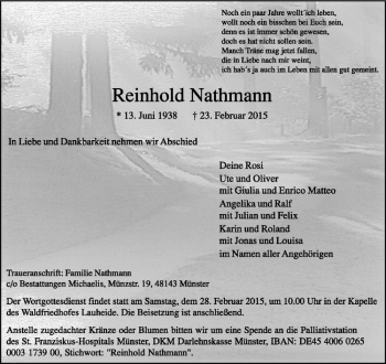 Anzeige von Reinhold Nathmann von Westfälische Nachrichten