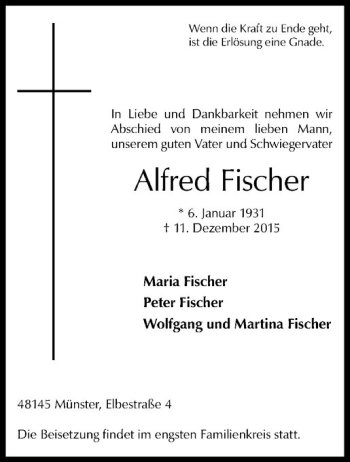 Anzeige von Alfred Frieler von Westfälische Nachrichten