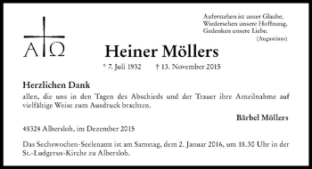 Anzeige von Heinrich Möllers von Westfälische Nachrichten
