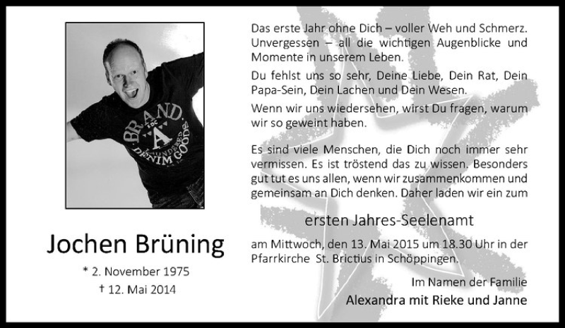  Traueranzeige für Jochen Brüning vom 09.05.2015 aus Westfälische Nachrichten