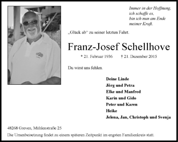 Anzeige von Franz-Josef Schellhove von Westfälische Nachrichten