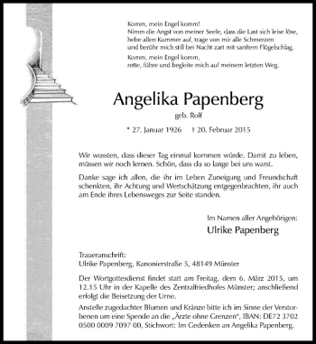Anzeige von Angelika Papenberg von Westfälische Nachrichten