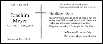 Anzeige von Joachim Meyer von Westfälische Nachrichten