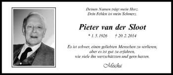 Anzeige von Pieter van der Sloot von Westfälische Nachrichten