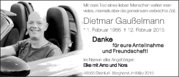 Anzeige von Dietmar Gaußelmann von Westfälische Nachrichten