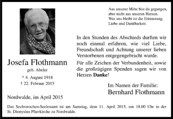 Anzeige von Josefa Flothmann von Westfälische Nachrichten