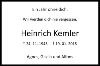 Anzeige von Heinrich Kemler von Westfälische Nachrichten