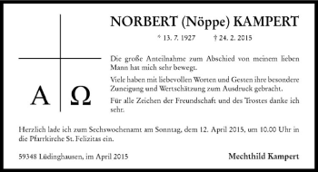 Anzeige von Norbert Kampert von Westfälische Nachrichten