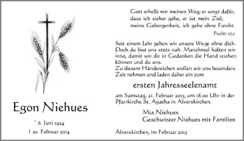 Anzeige von Egon Niehues von Westfälische Nachrichten