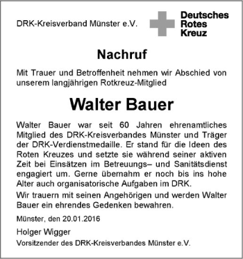 Anzeige von Walter Bauer von Westfälische Nachrichten