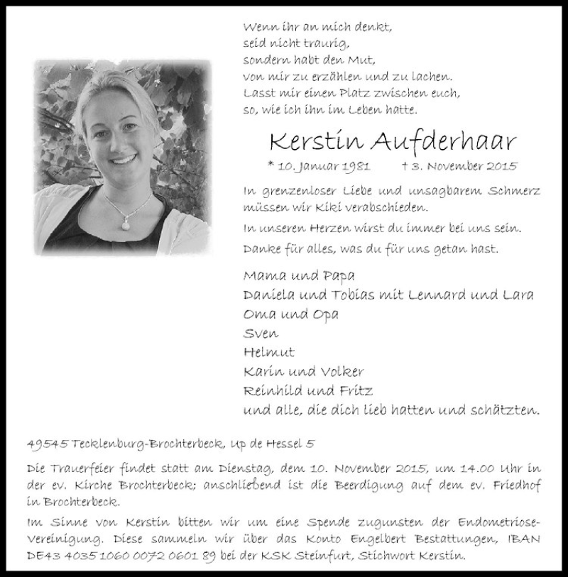  Traueranzeige für Kerstin Aufderhaar vom 07.11.2015 aus Westfälische Nachrichten