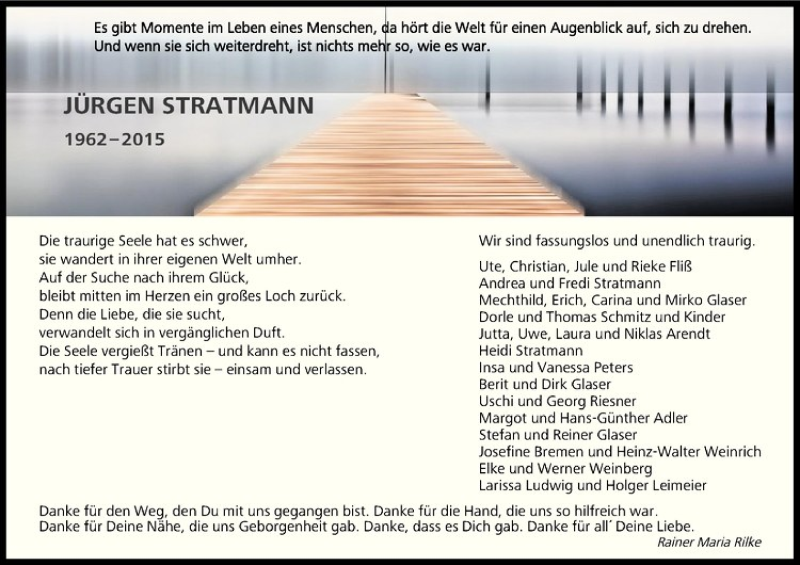  Traueranzeige für Jürgen Stratmann vom 07.08.2015 aus Westfälische Nachrichten