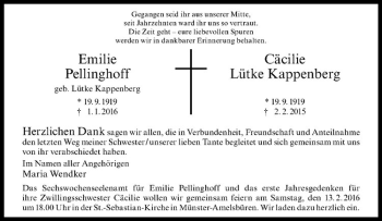 Anzeige von Emilie Pellinghoff von Westfälische Nachrichten