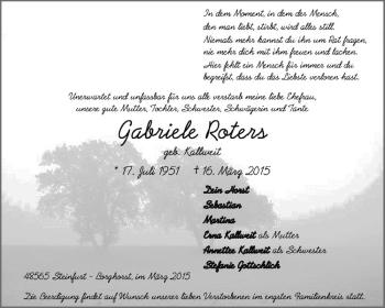 Anzeige von Gabriele Roters von Westfälische Nachrichten