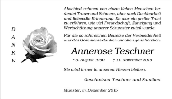 Anzeige von Annerose Teschner von Westfälische Nachrichten