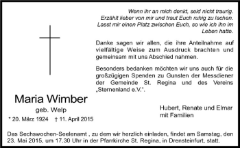 Anzeige von Maria Wimber von Westfälische Nachrichten