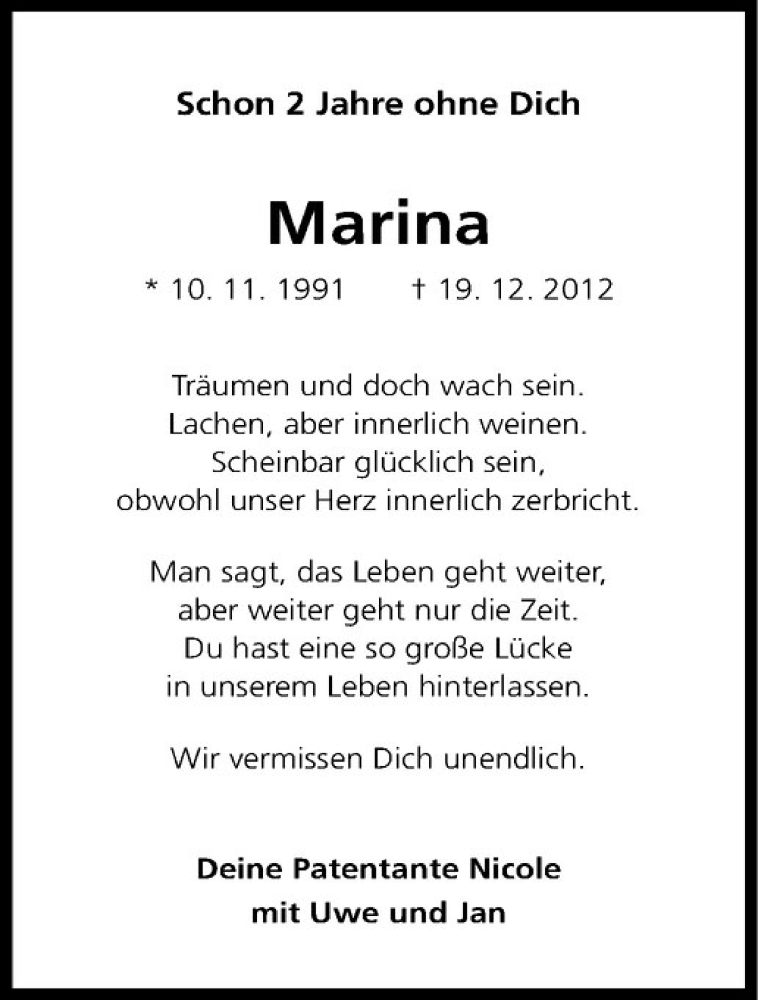  Traueranzeige für Marina Janotta vom 19.12.2014 aus Westfälische Nachrichten