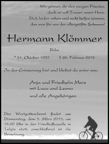 Anzeige von Hermann Klömmer von Westfälische Nachrichten