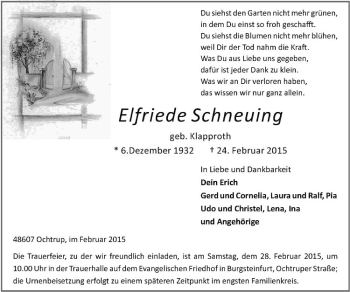 Anzeige von Elfriede Schneuing von Westfälische Nachrichten
