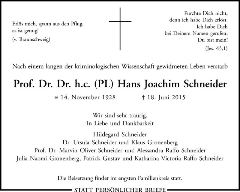  Traueranzeige für Hans Joachim Schneider vom 23.06.2015 aus Westfälische Nachrichten